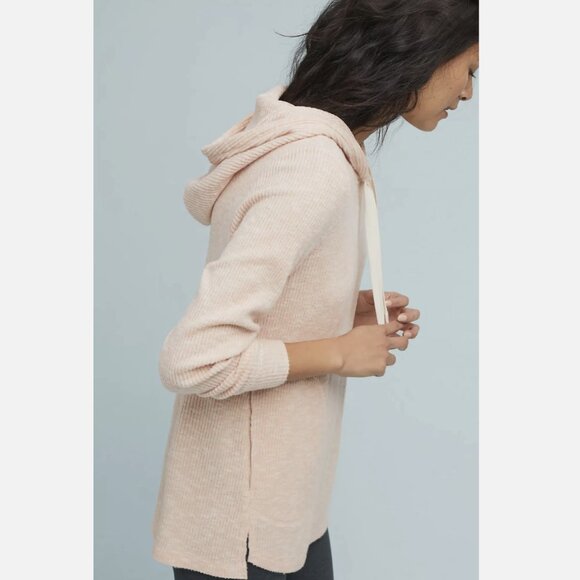 Anthropologie Postmark Black Ribbed Rosalie Hoodie Pullover Top - Picture 5 of 6